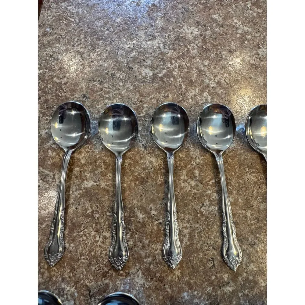 Walco soup spoon bundle of 16 Gumbo stainless steel floral